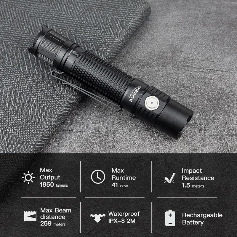 ThruNite TN12 V6 Tactical LED Flashlight, High 1950 Lumens Dual Switch, USB-C Rechargeable Flashlight Compact for EDC, Law Enforcement, and Outdoor Use (Cool White) - Image 5